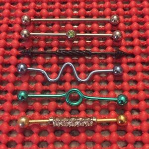 Industrial lot 6 barbell earring bling colors gold